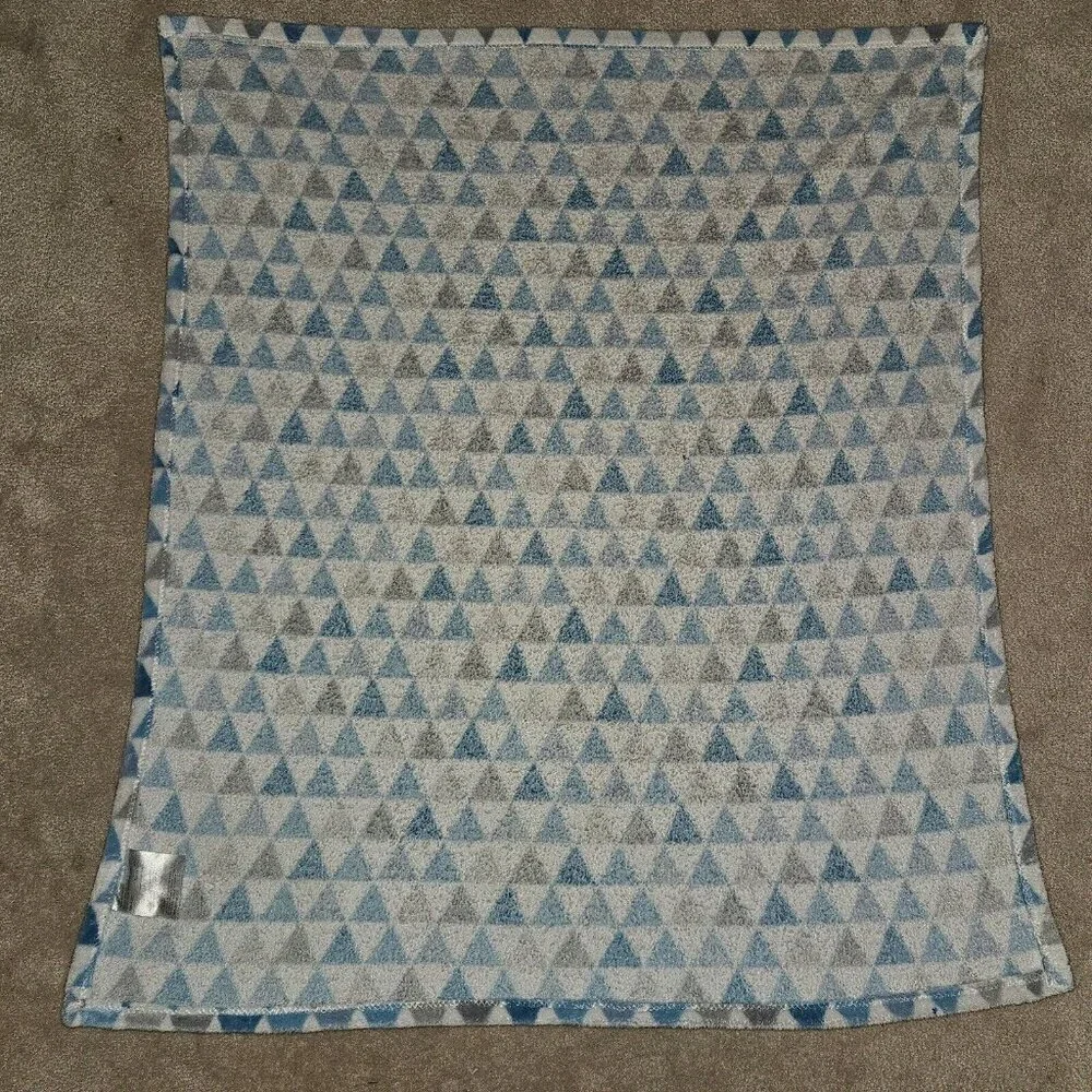 RN 119741 Aqua Blue Gray White Triangles Fleece Baby Blanket Lovey Geometric